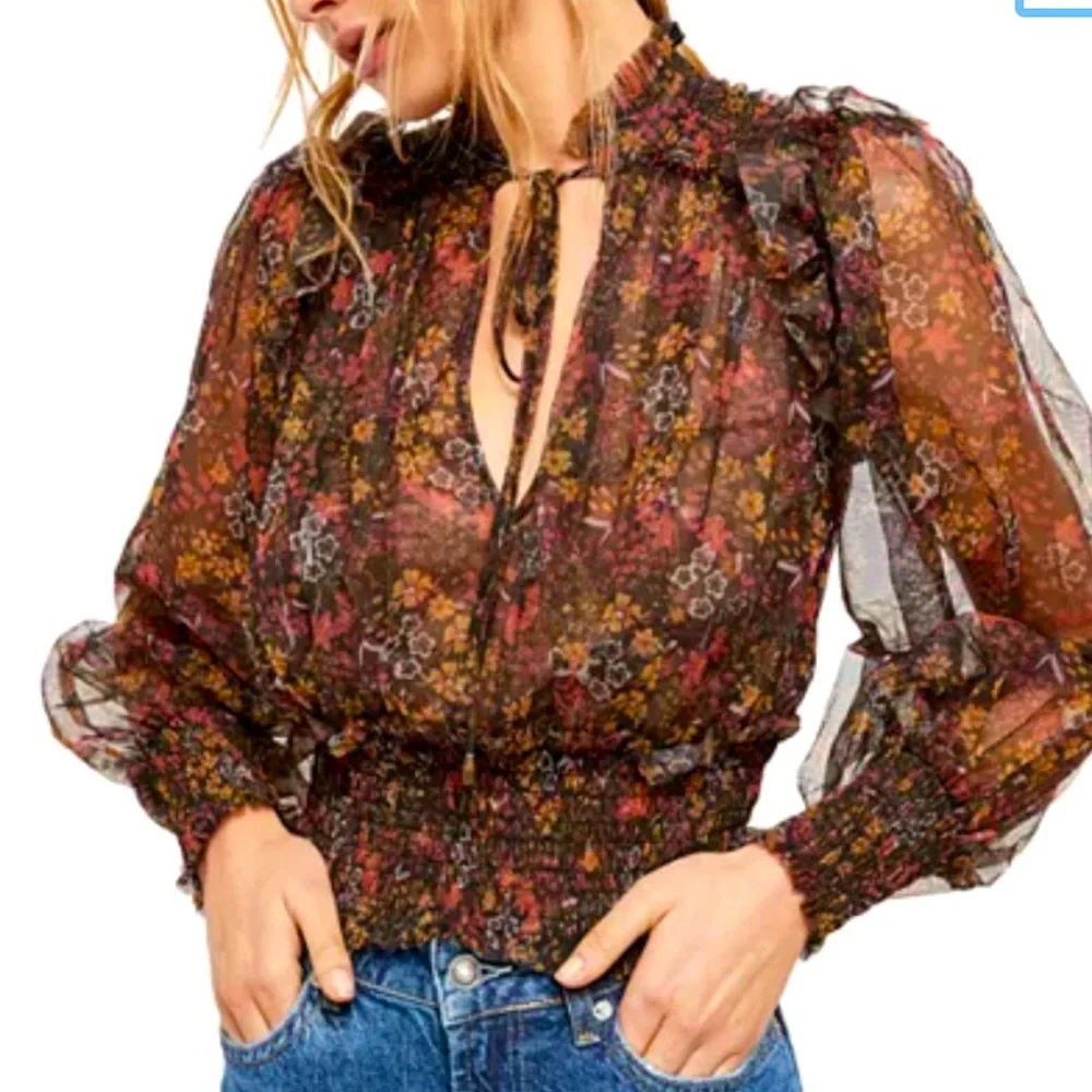 FREE PEOPLE
Twyla Smocked Floral Mesh Top - Picture 1 of 14